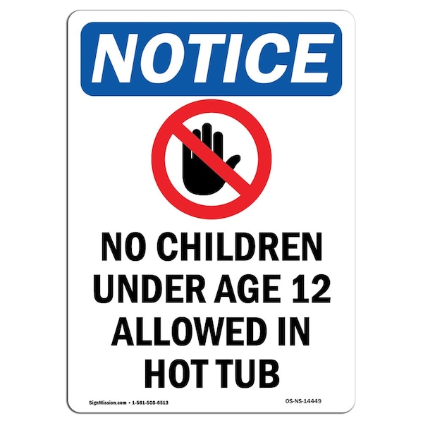 Safety Sign, OSHA Notice, 5" Height, No Children Under Sign With Symbol, Portrait, 10PK